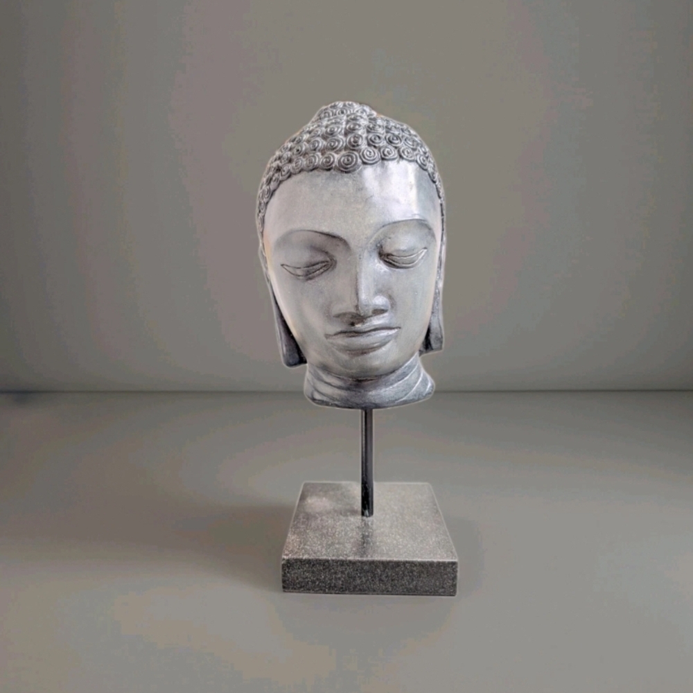 Gray Buddha Head Sculpture